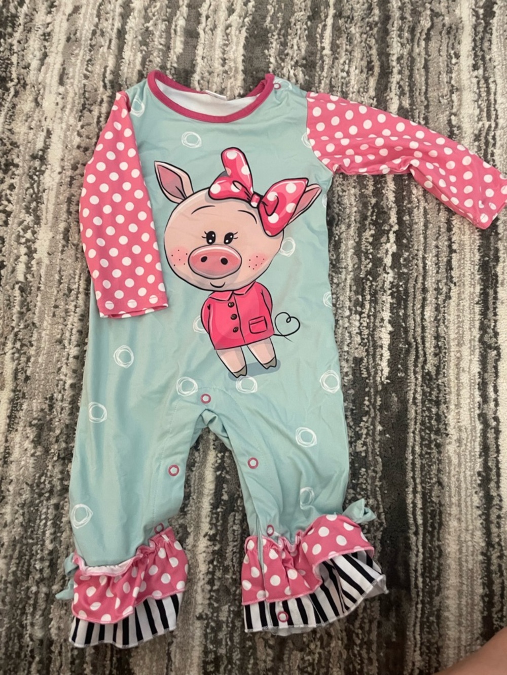 Aqua & Pink Piglet Ruffle Footie One-Piece for Kids